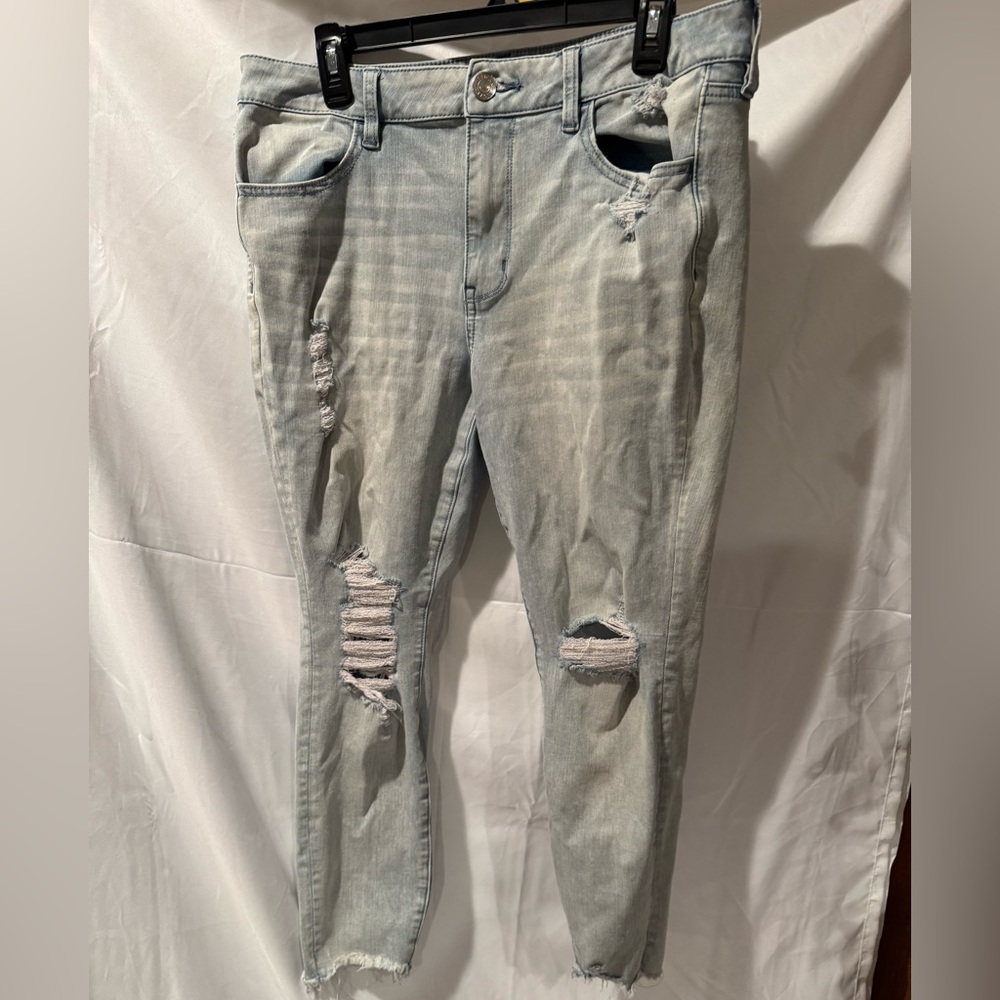 American Eagle Outfitters Light Blue Distressed Skinny Jeans jeggings 14XS